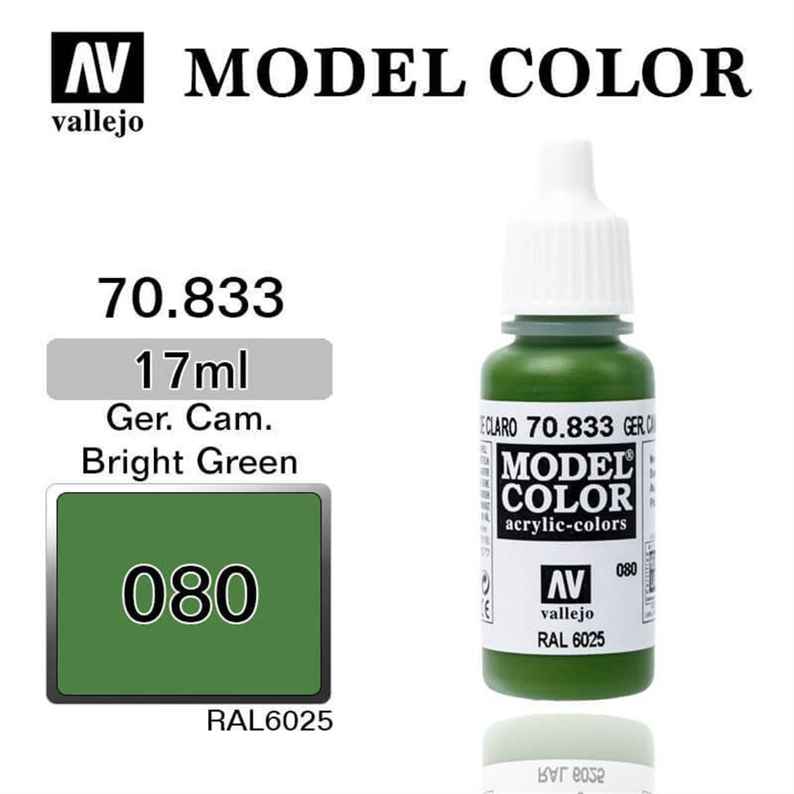 Vallejo 70833 17 ml. (80)Ger.Cam.Bright Green-Glaze, Model Color Serisi Model Boyası