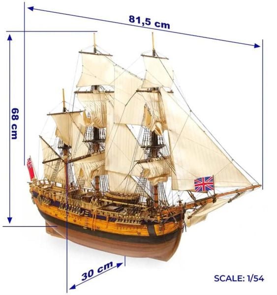 Occre 14005 1/54 Ölçek  , Endeavour Yelkenli Tekne Ahşap Model Kiti