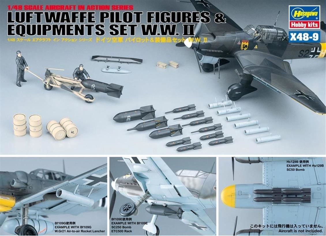 Hasegawa X48-9 36009 1/48 Ölçek, Luftwaffe Pilot Figürleri ve Ekipmanları WW II, Plastik Model kiti