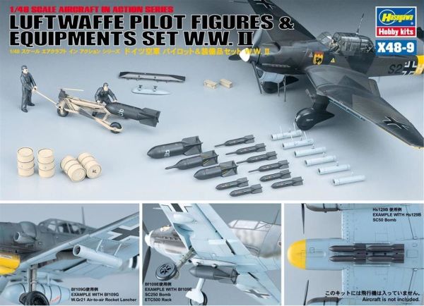 Hasegawa X48-9 36009 1/48 Ölçek, Luftwaffe Pilot Figürleri ve Ekipmanları WW II, Plastik Model kiti