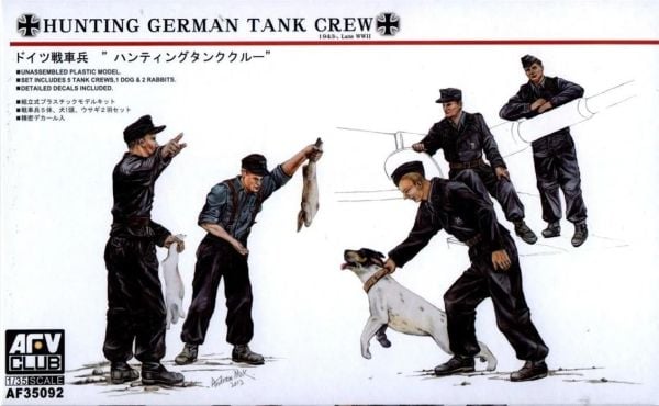 AFV Club AF35092 1/35 Ölçek, Hunting German Tank Crew-5 Figures with dog & Rabbits Figür, Plastik Model kiti