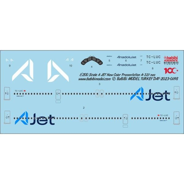 Babibi DAT01198 1/200 A Jet Airbus A-321 neo Yeni Logolu Decal Çıkartma