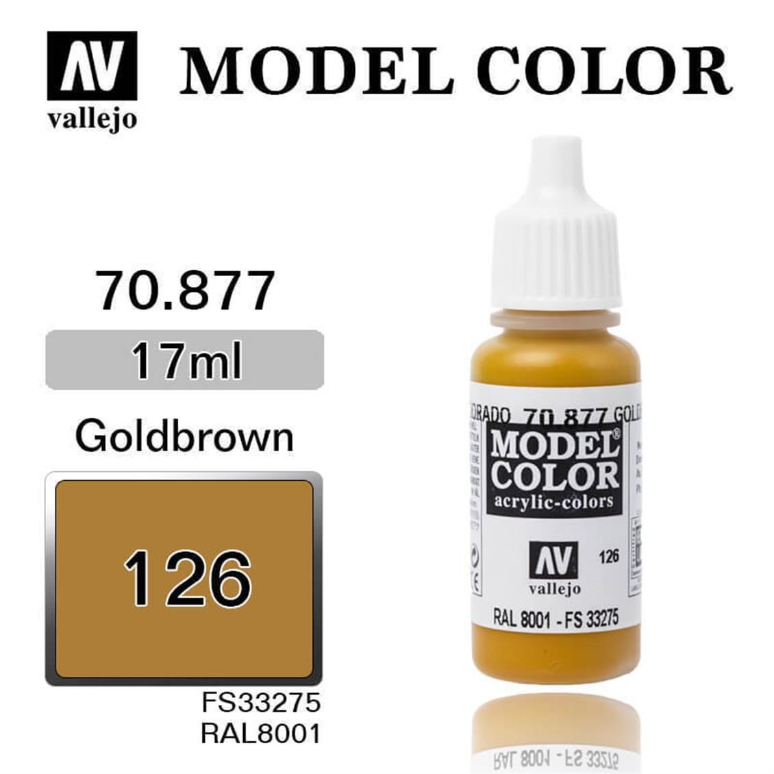 Vallejo 70877 17 ml. (126) Gold Brown-Matt, Model Color Serisi Model Boyası