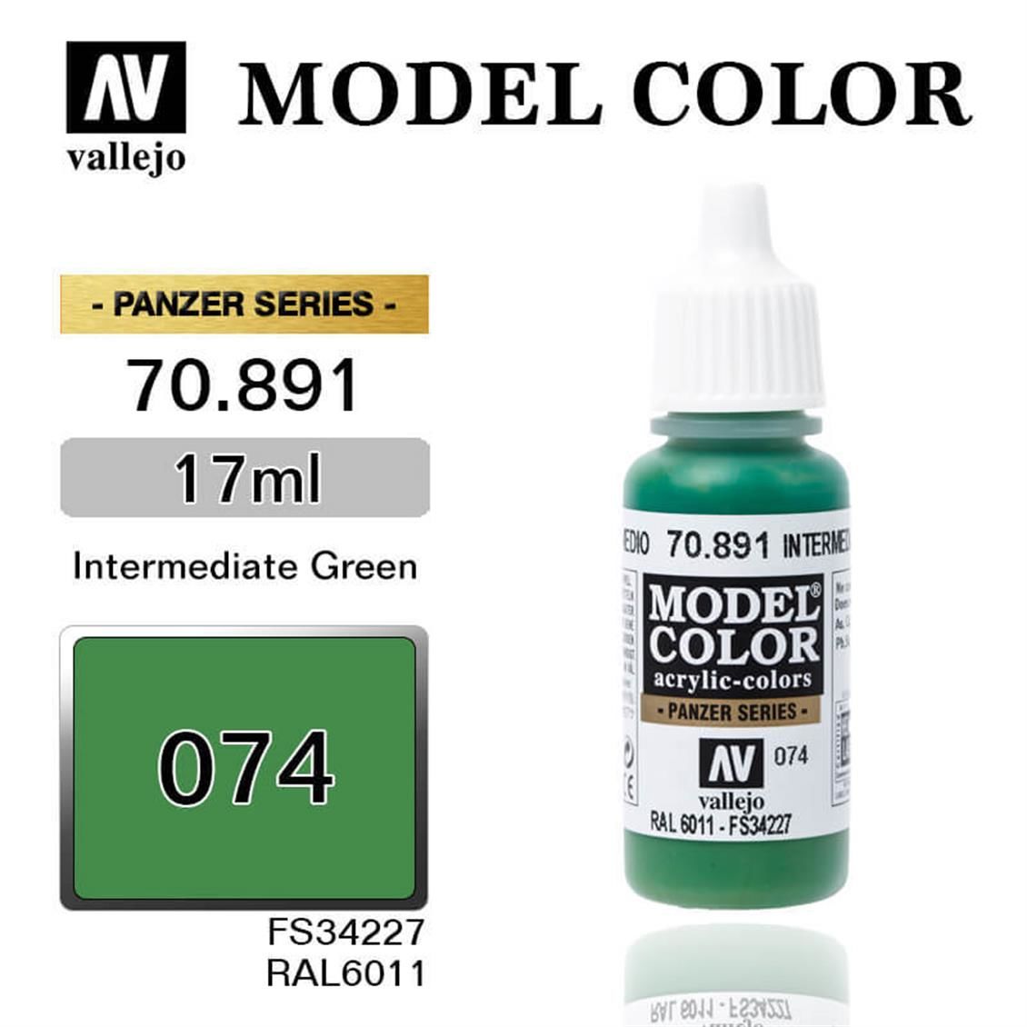 Vallejo 70891 17 ml. (74) Intermediate Green -Matt, Model Color Serisi Model Boyası