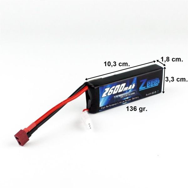 Zeee Power 2S, 7.4 Volt, 2600 mAh, 50C, T-Deans Fişli, Li-Po Pil Grubu