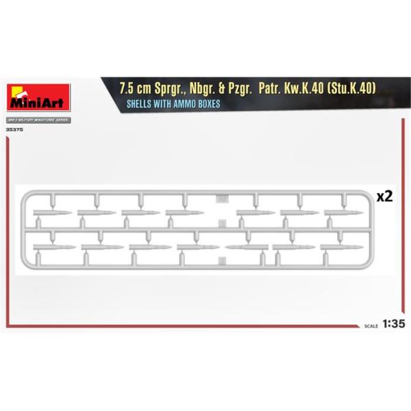 MiniArt 7.5 cm Sprgr., Nbgr. & Pzgr.  Patr. Kw.K.40 (Stu.K.40)  Mermiler ve Cephane Kutuları