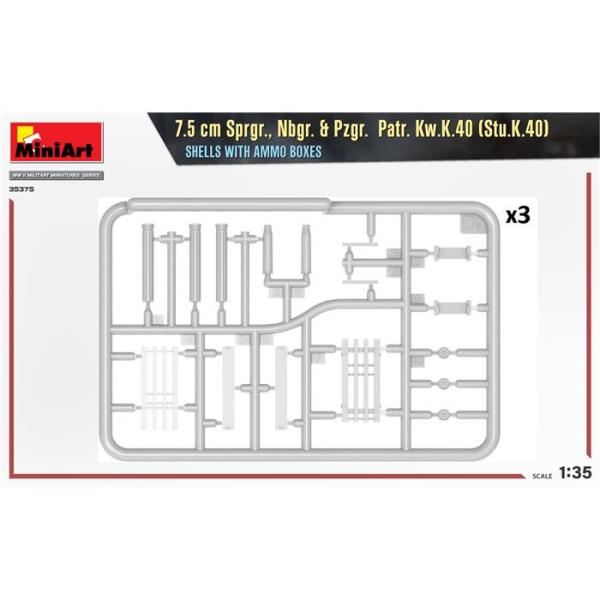 MiniArt 7.5 cm Sprgr., Nbgr. & Pzgr.  Patr. Kw.K.40 (Stu.K.40)  Mermiler ve Cephane Kutuları