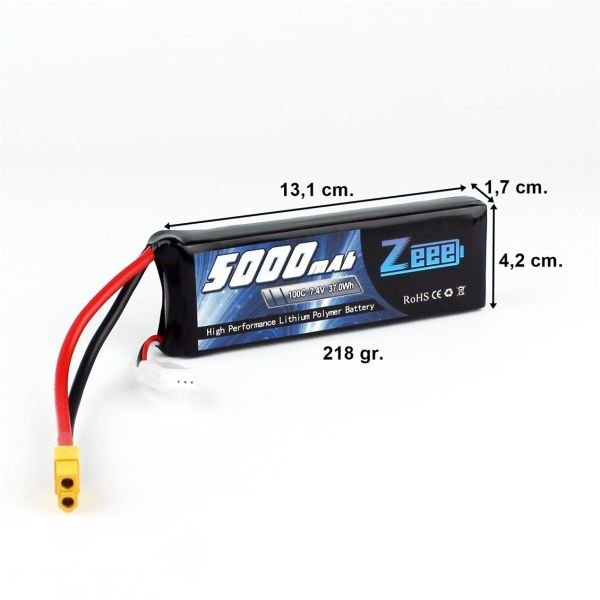 Zeee Power 2S, 7.4 Volt, 5000 mAh, 100C, XT60 Fişli, Li-Po Pil Grubu