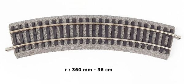 Piko 55411 1/87 Ölçek, Ray Yataklı, R1, 30', r=360 mm. Dönüşlü Model Tren Rayı