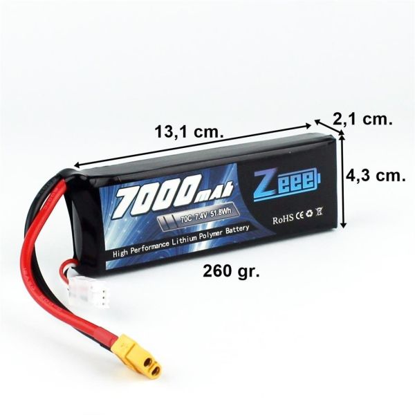 Zeee Power 2S, 7.4 Volt, 7000 mAh, 70C, XT60 Fişli, Li-Po Pil Grubu