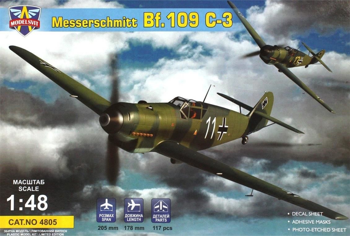 Modelsvit MSVIT4805 1/48 Ölçek, Messerschmitt BF-109 C-3 Avcı Uçağı, Plastik Model kiti