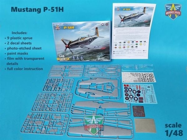 Modelsvit MSVIT4817 1/48 Ölçek, P-51H Mustang Amerikan Avcı Uçağı, Plastik Model kiti