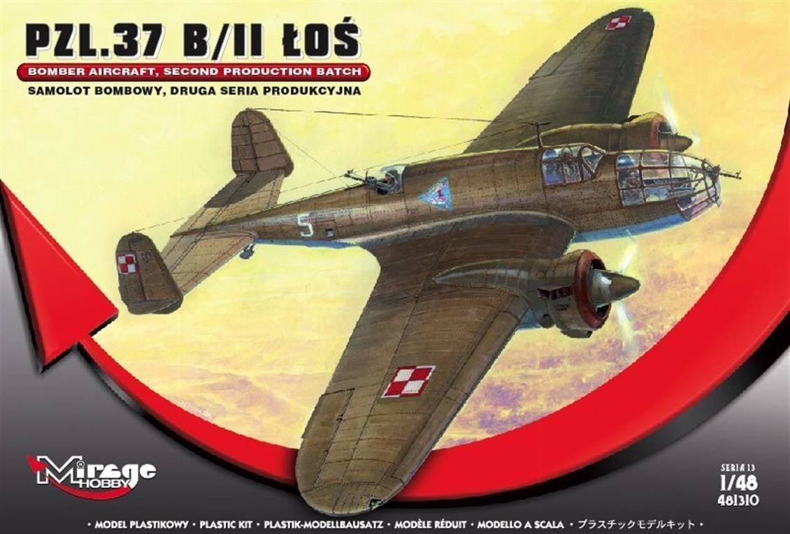 Mirage 481310 1/48 Ölçek, Pzl.37 B/II Los Bomber Aircraft Second, Plastik Model kiti