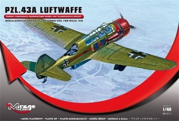 Mirage 481311 1/48 Ölçek, Pzl.43A Luftwaffe German Version Miele, Plastik Model kiti