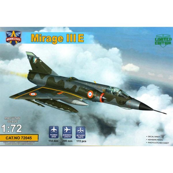 Modelsvit MSVIT72045 1/72 Ölçek, Mirage III E Fransız Avcı Uçağı, Plastik Model kiti