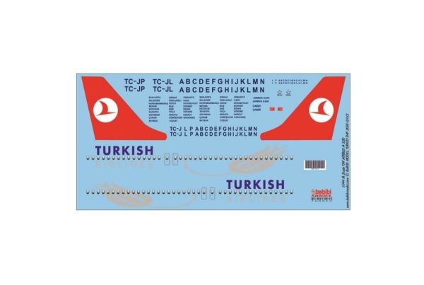 Babibi DAT01012 1/144 Ölçek, Thy, Airbus A320, Dekal Çıkartma