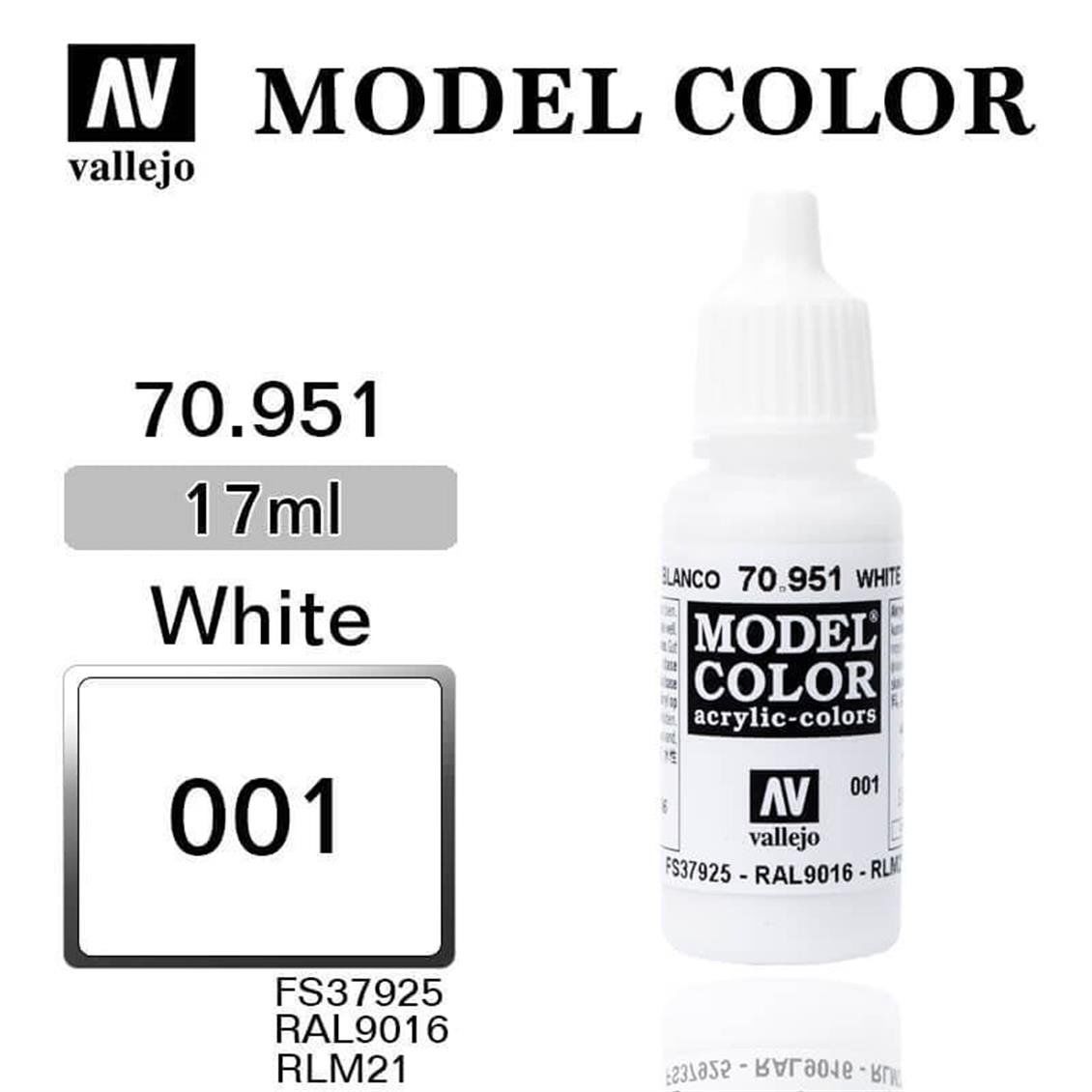 Vallejo 70951 17 ml. (1) White-Matt, Model Color Serisi Model Boyası