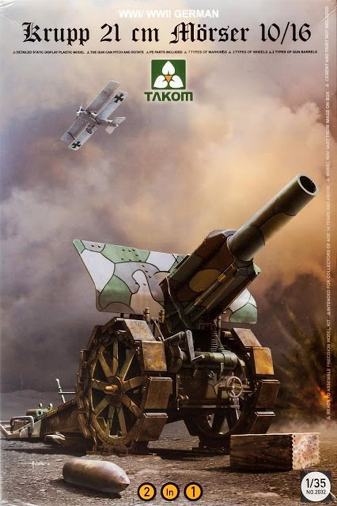 Takom 2032 1/35 Ölçek, Alman Ağır Obüsü Krupp 21 cm Mörser 10/16, Plastik Model kiti