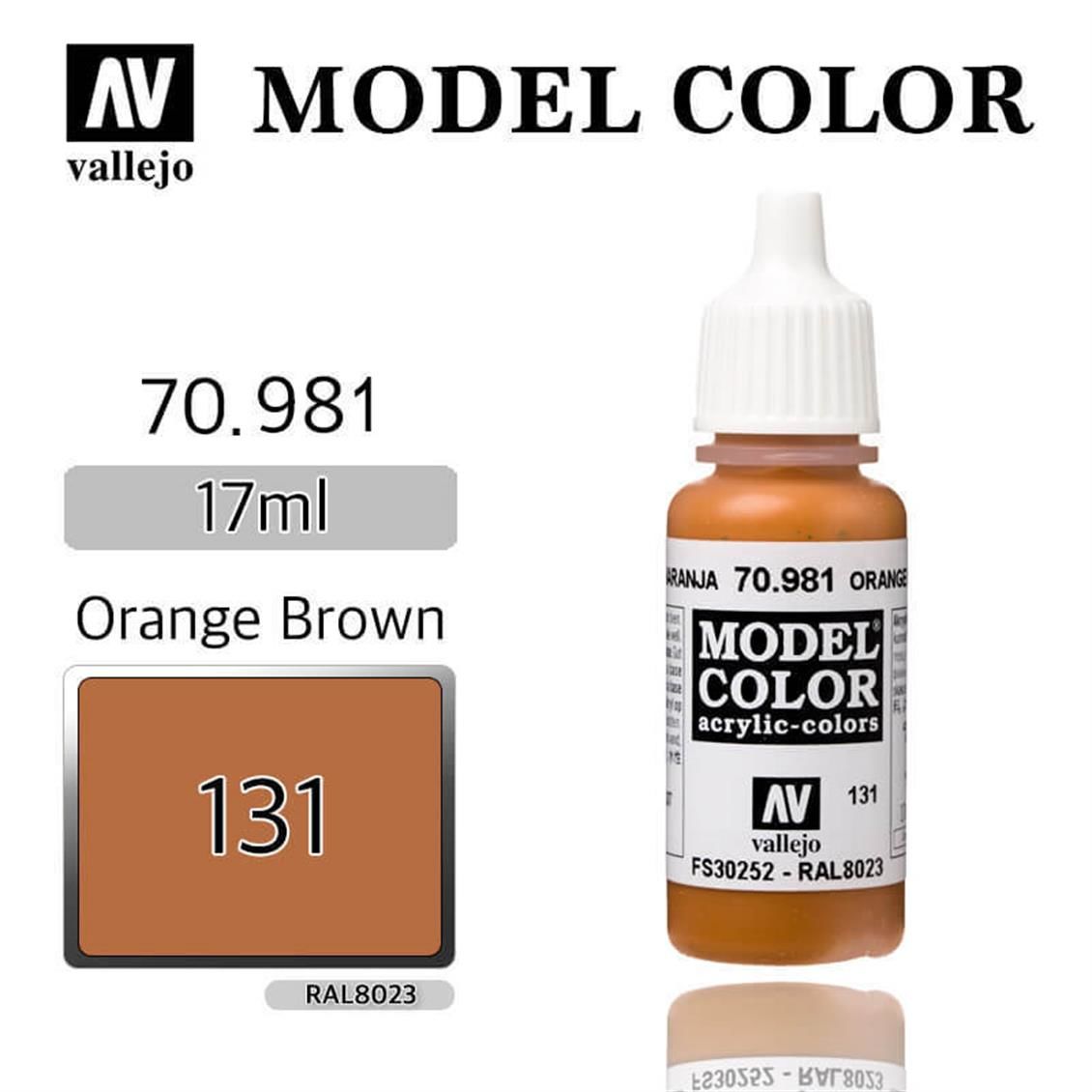 Vallejo 70981 17 ml. (131) Orange Brown-Matt, Model Color Serisi Model Boyası