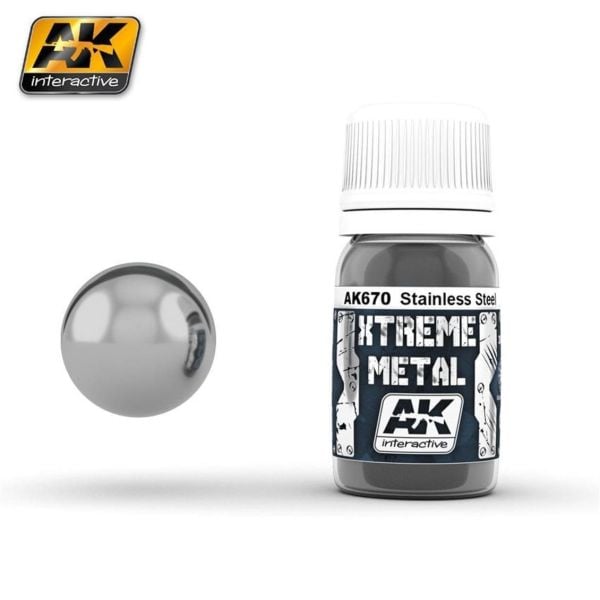 AK Interactive 670 30 ml. Paslanmaz Çelik Rengi, Xtreme Metal Serisi Model Boyası