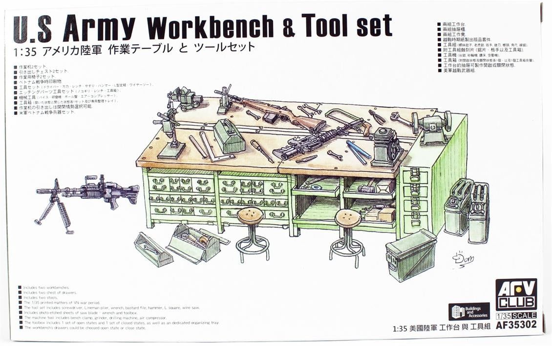 AFV Club AF35302 1/35 Ölçek, US Army Workbench & Tool Set, Plastik Model kiti