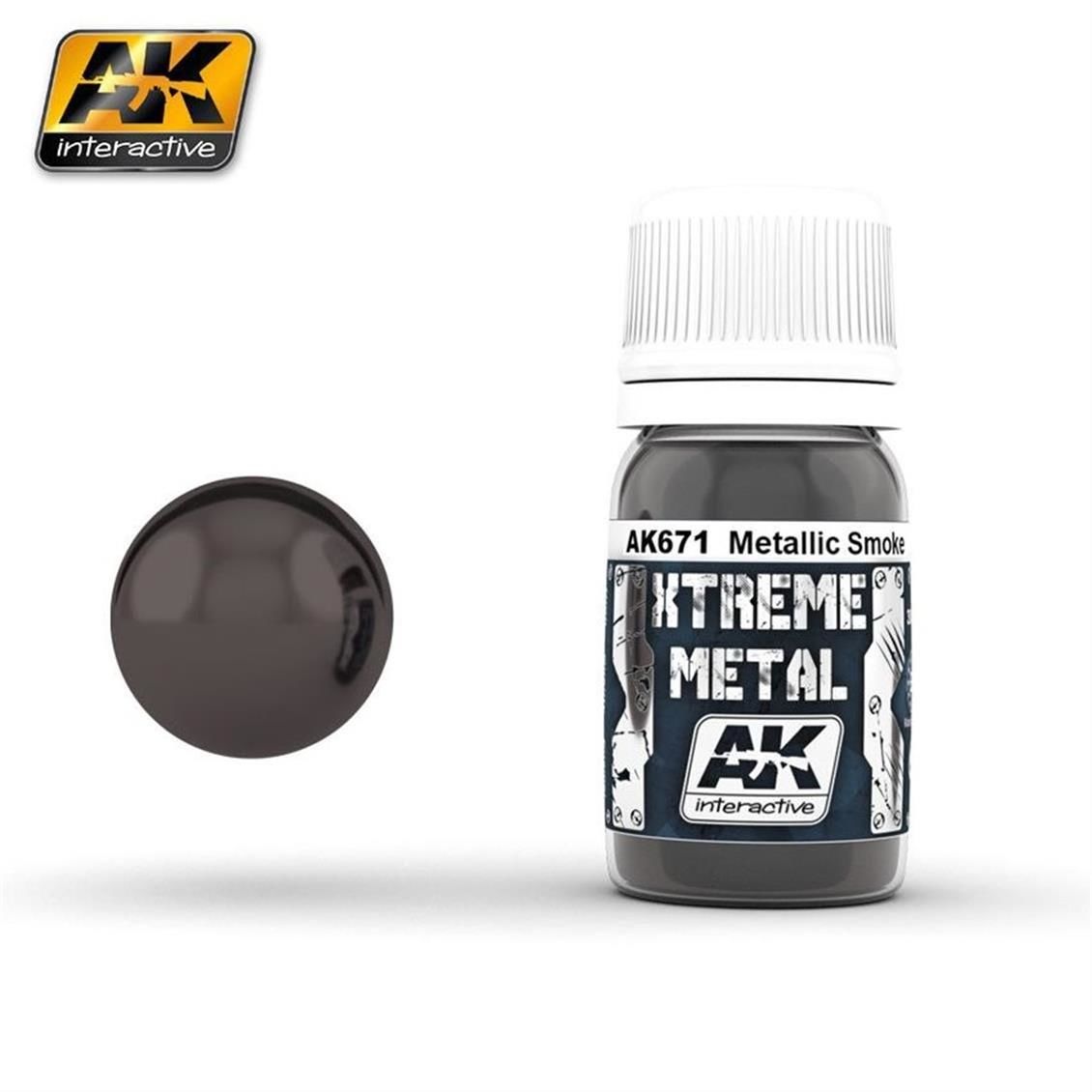 AK Interactive 671 30 ml. Metalik Duman Rengi, Xtreme Metal Serisi Model Boyası