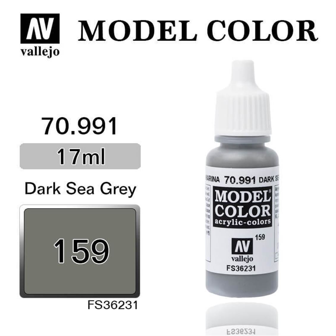 Vallejo 70991 17 ml. (159) Dark Sea Grey-Matt, Model Color Serisi Model Boyası