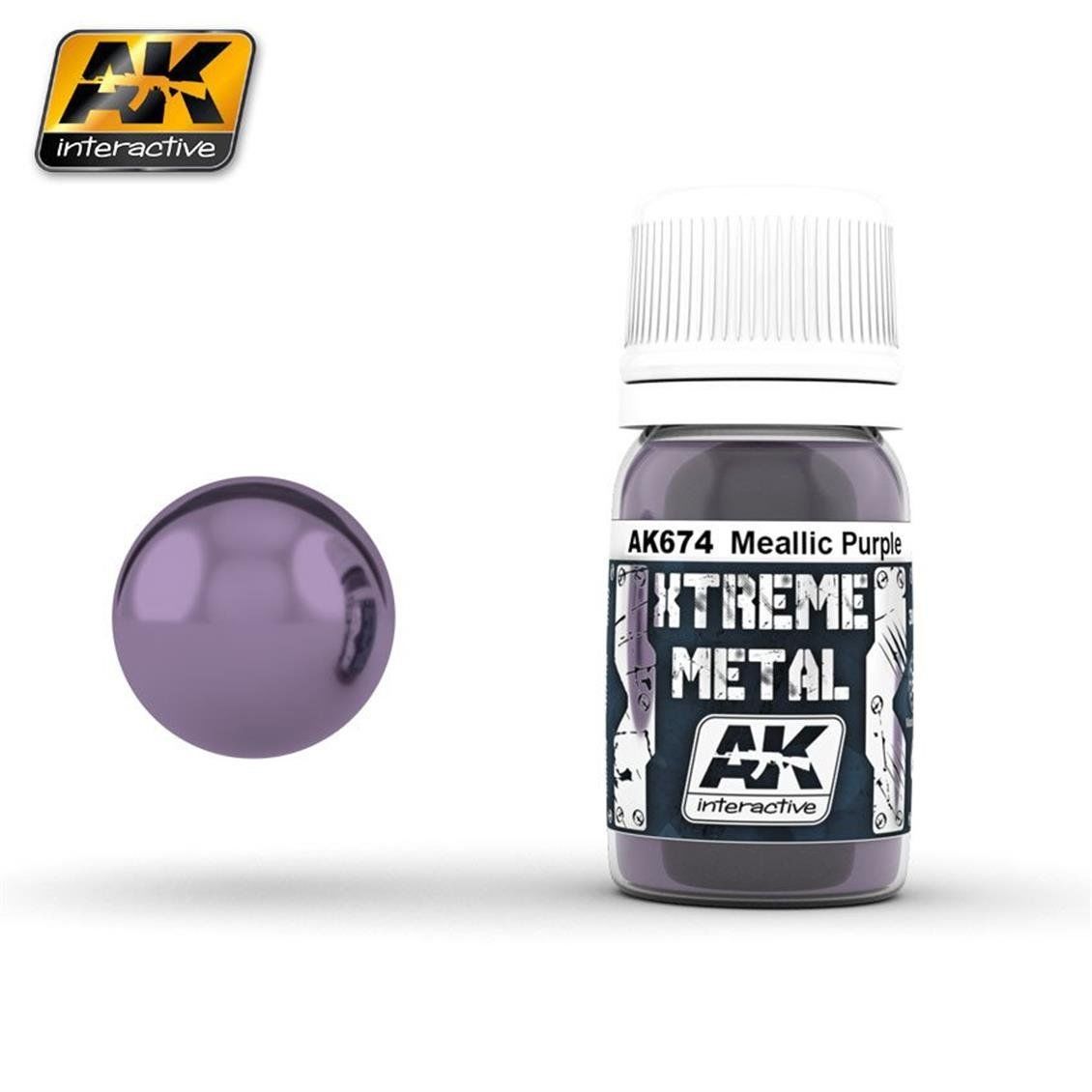 AK Interactive 674 30 ml. Metalik Mor Rengi, Xtreme Metal Serisi Model Boyası