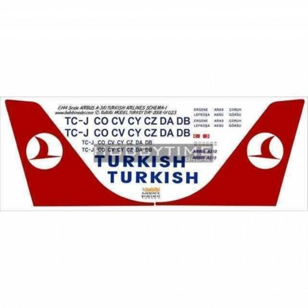 Babibi DAT01023 1/144 Ölçek, Thy, Airbus A310, Şema-1, Dekal Çıkartma