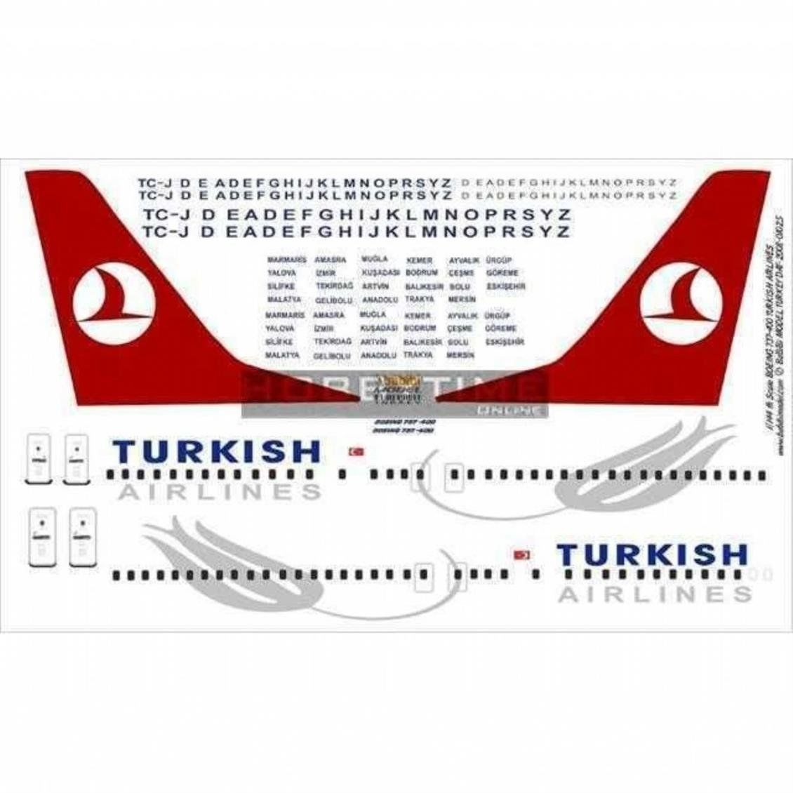 Babibi DAT01025 1/144 Ölçek, Thy, Boeing 737-400, Dekal Çıkartma