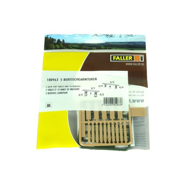 Faller 180963 1/87 Ölçek, Bira Masaları ve Bankları, 5 Set, Plastik Model Kiti