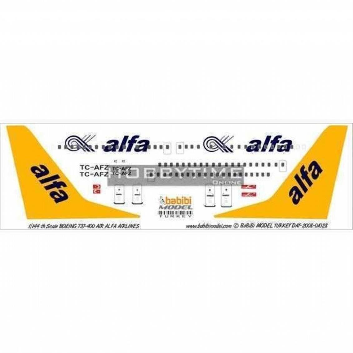 Babibi DAT01028 1/144 Ölçek, Air Alfa, Boeing 737-400, Dekal Çıkartma