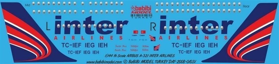 Babibi DAT01031 1/144 Ölçek, Inter Air, Airbus A321, Dekal Çıkartma