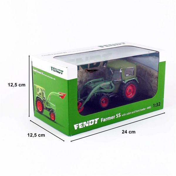 Universal Hobbies UH5310 1/32 Ölçek, Fendt Farmer 5S 4WD, Kabinli ve Önden Kepçeli Traktör, Sergilemeye Hazır Metal Tarımsal Ma