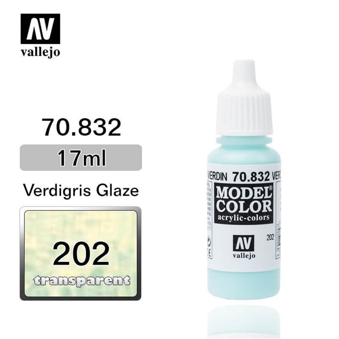 Vallejo 70832 17 ml. (202) Verdigris Glaze-Glaze, Model Color Serisi Model Boyası