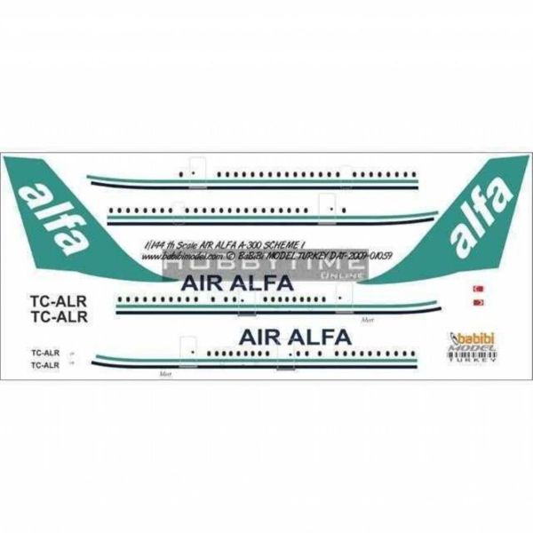 Babibi DAT01059 1/144 Ölçek, Air Alfa, Airbus A300, Şema-1, Dekal Çıkartma