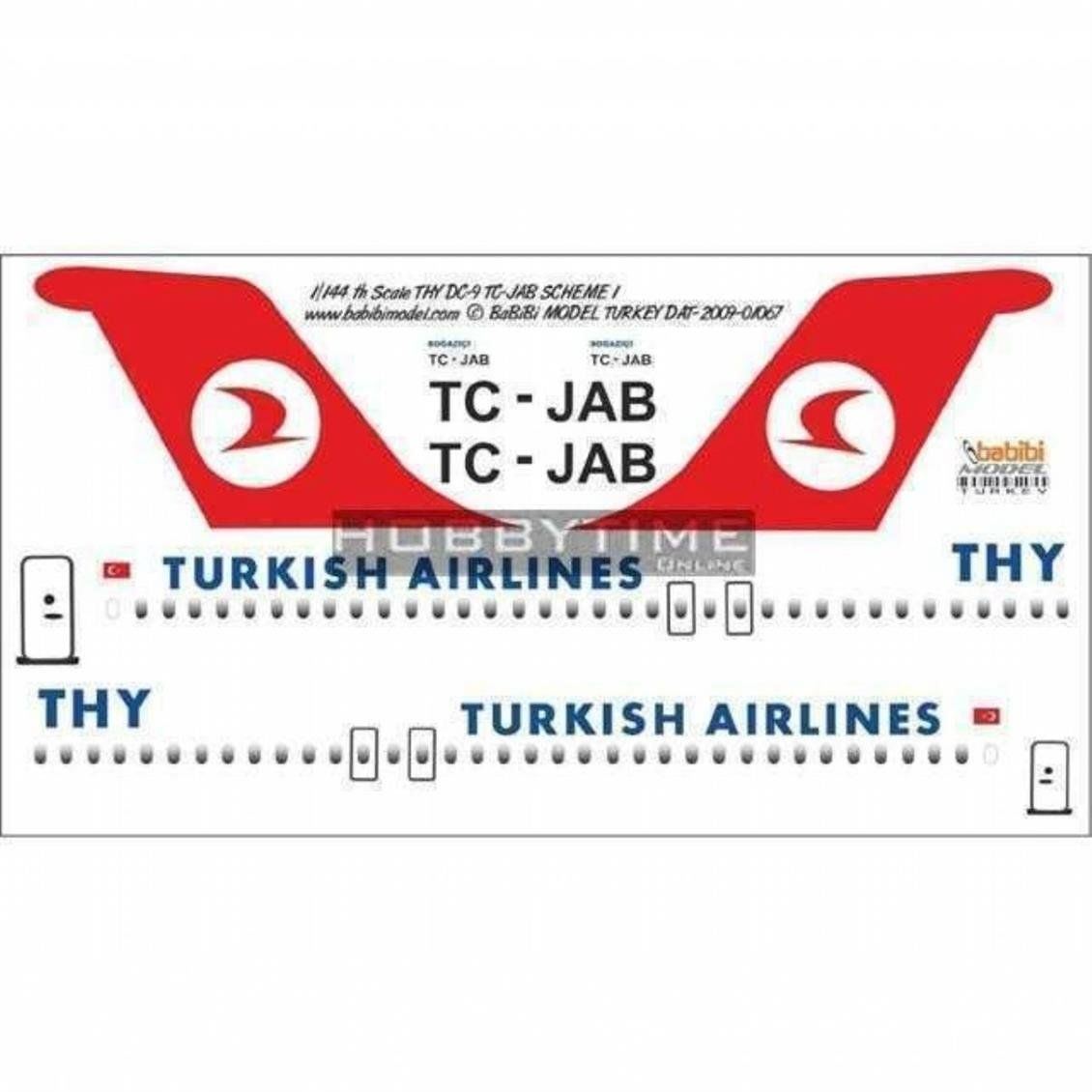 Babibi DAT01067 1/144 Ölçek, Thy, DC-9, TC-JAB, Dekal Çıkartma