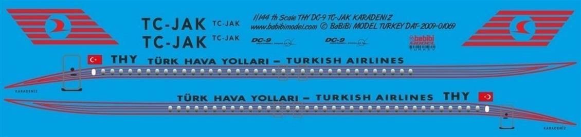 Babibi DAT01069 1/144 Ölçek, Thy, DC-9, TC-JAK Karadeniz, Dekal Çıkartma