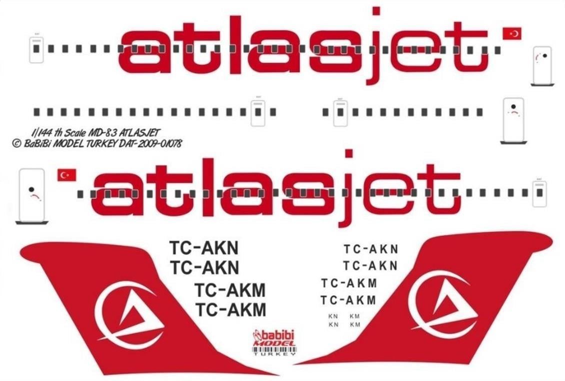 Babibi DAT01078 1/144 Ölçek, Atlasjet, MD-83, Dekal Çıkartma