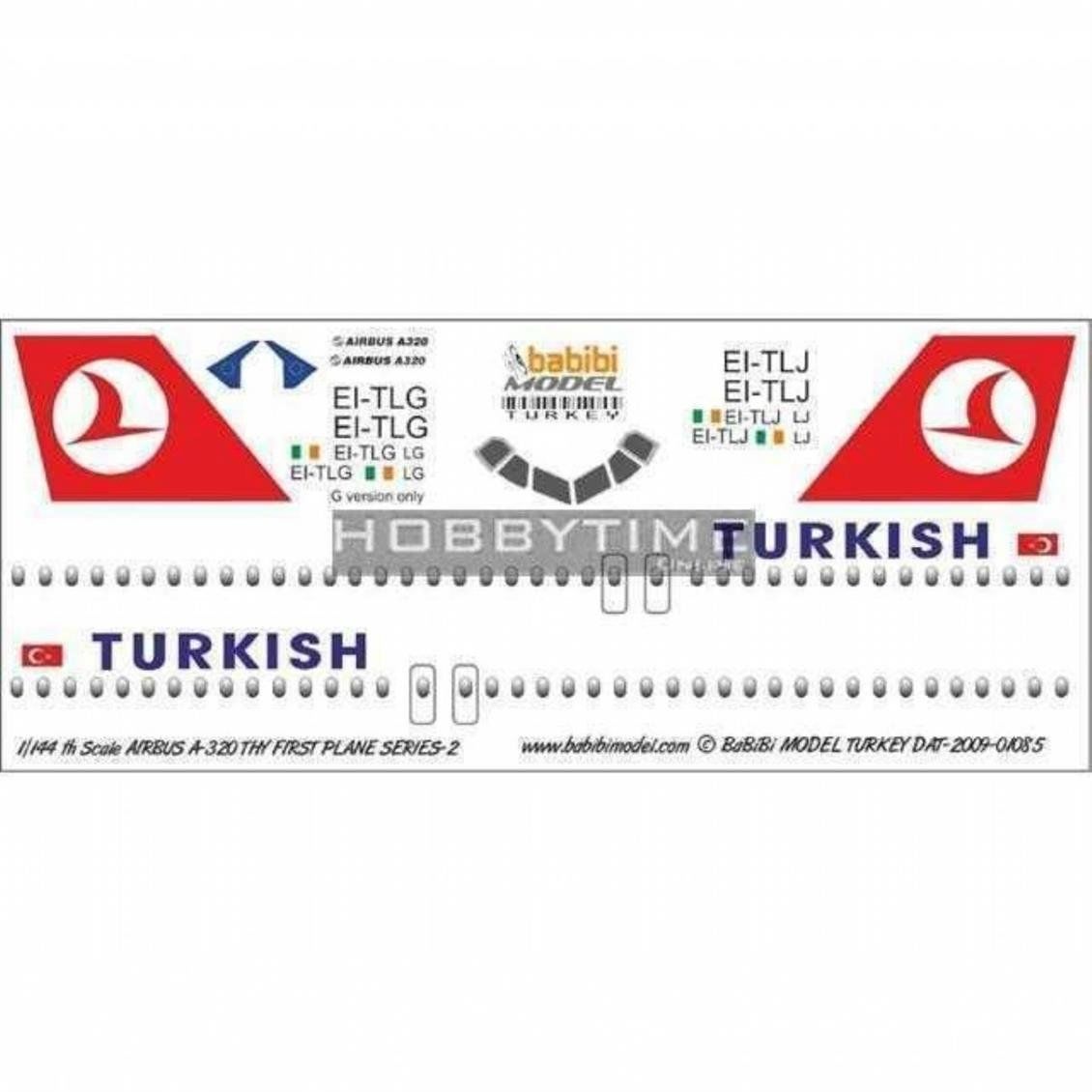 Babibi DAT01085 1/144 Ölçek, Thy, Airbus A320, First Plane Serisi-2, Dekal Çıkartma