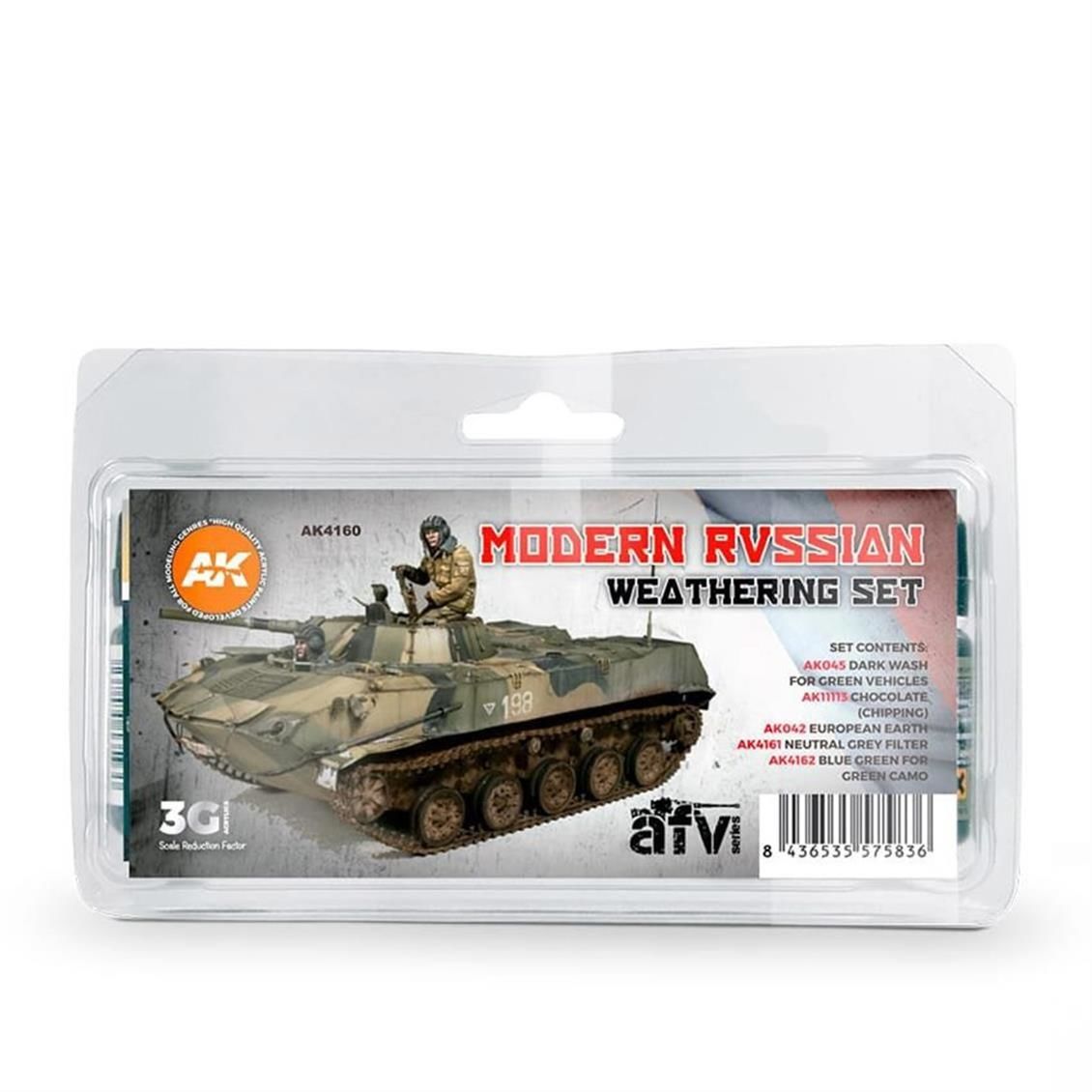 AK Interactive 4160 4x35 1x17 ml. Modern Rus Araçları Eskitme Efekti, Enamel Model Boyası Seti