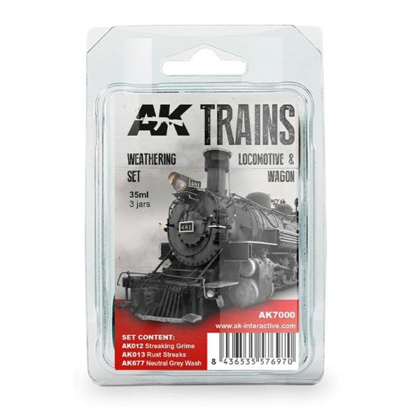 AK Interactive 7000 3x35 ml. Lokomotif ve Wagon Eskitme Efekti, Enamel Model Boyası Seti