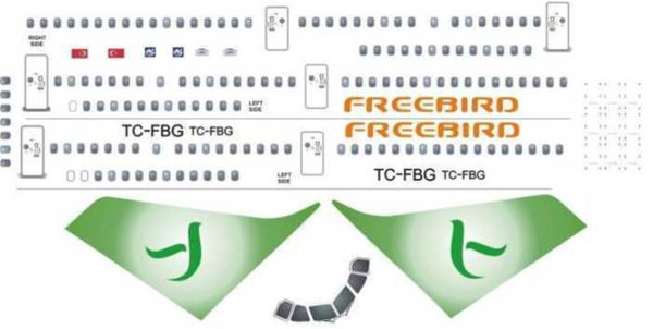 Nazca Decals Frb005 1/144 Ölçek, Freebird A-321 -Yeşil Kuyruk Dizaynı