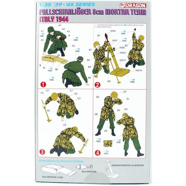 Dragon 6215 1/35 Ölçek, Alman Paraşütcüler (8cm Mortar Team) Figürleri Plastik Model Kiti