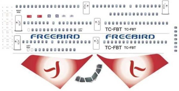 Nazca Decals Frb006 1/144 Ölçek, Freebird A-321 -Kırmızı Kuyruk Dizayn