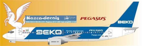 Nazca Decals Peg003 1/144 Ölçek, Pegasus B737-400 Classic -Beko Logo