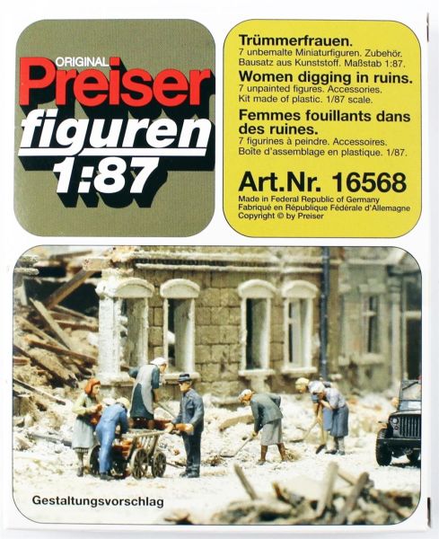 Preiser 16568 1/87 Ölçek, Kadın İnşaat İşçileri, Boyanmış Plastik Figürleri, 6 Adet