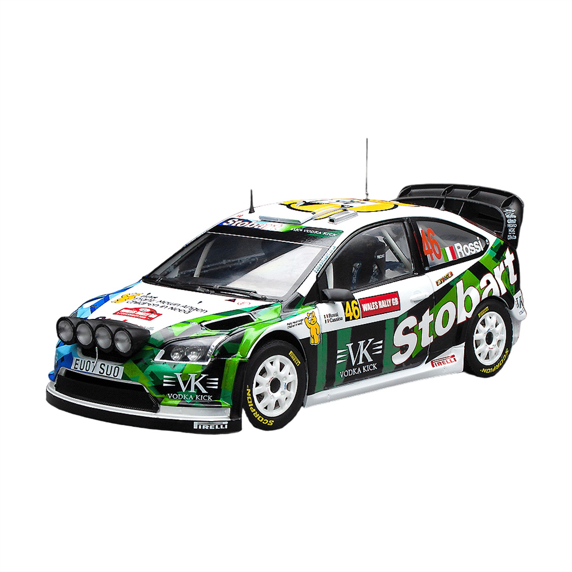 Sunstar 3939 1/18 Ölçek, Ford Focus RS WRC07, V.Rossi/C.Cassina – 2008 Wales Rally GB, Sergilemeye Hazır Metal Araba Modeli