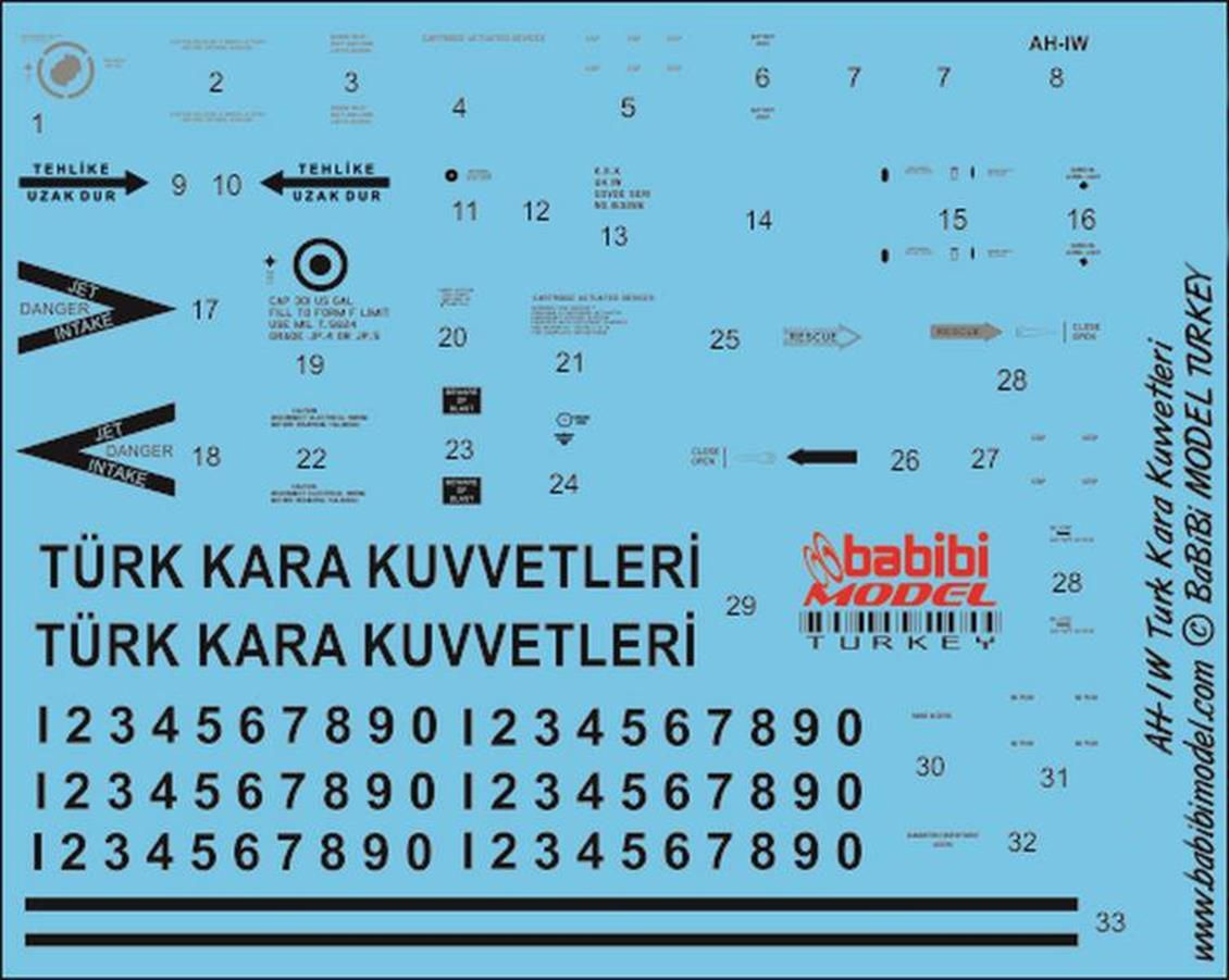 Babibi DBT01243 1/48 Ölçek, AH-1W, Türk Kara Kuvvetleri, Dekal Çıkartma