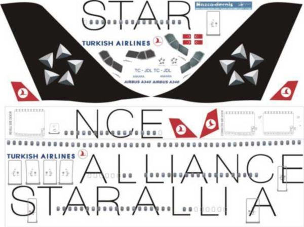 Nazca Decals Tur011 1/144 Ölçek, Turkish Airlines A340-300 Starallianc